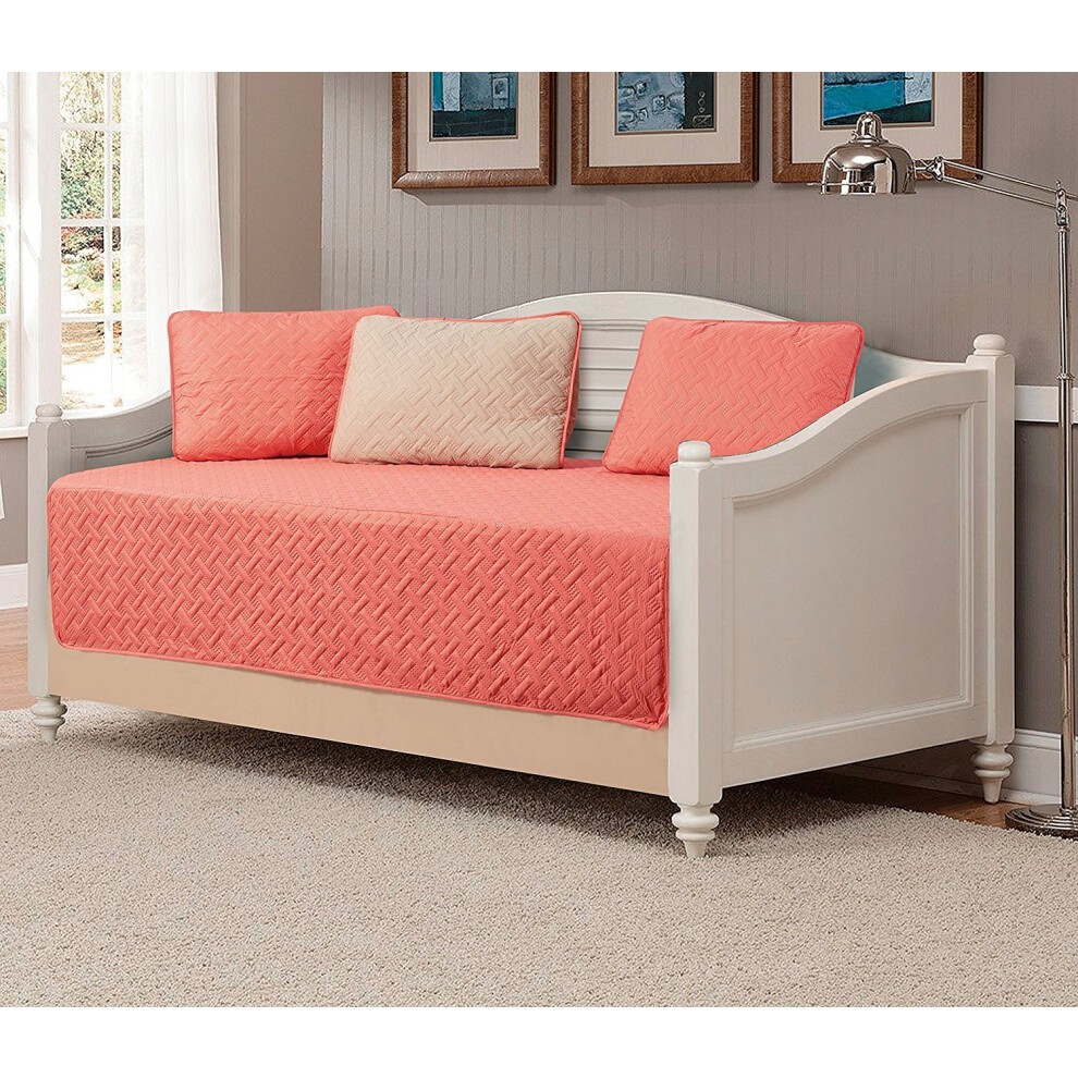 Housse de lit de repos en lin Plus, 5 pi  ces, couvre-lit uni en relief, neuf (corail/beige kaki)