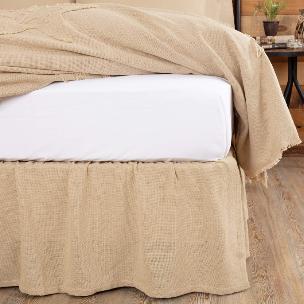 Jupe de lit double     volants en toile de jute de style ferme vintage de VHC Brands, en coton beige, 39 x 76 x 16