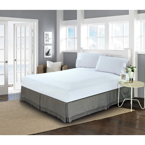 Elegant Comfort Saia de Cama Luxuosa em Microfibra com Franja de Renda 15 Polegadas 2