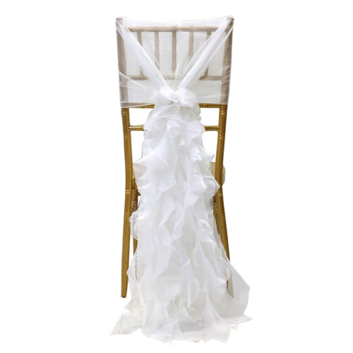 2 Fiocchi Per Schienale Sedia In Chiffon/tulle, 20x263 Cm, Colore Caramello, Per Matrimoni E Feste, Con Fascette