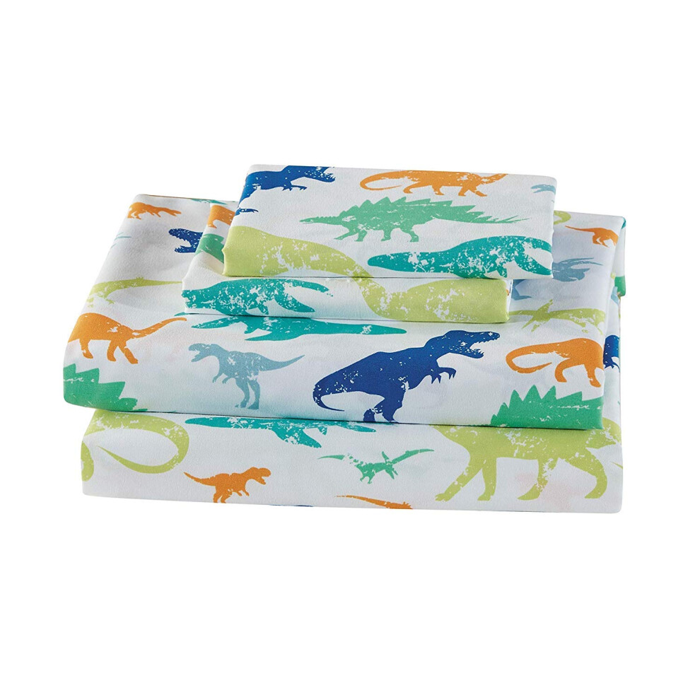 Parure de lit imprim   e amusante avec taies d'oreiller et motif dinosaures vert, bleu et orange, pour gar   ons, enfants et adolescents (taille Quee