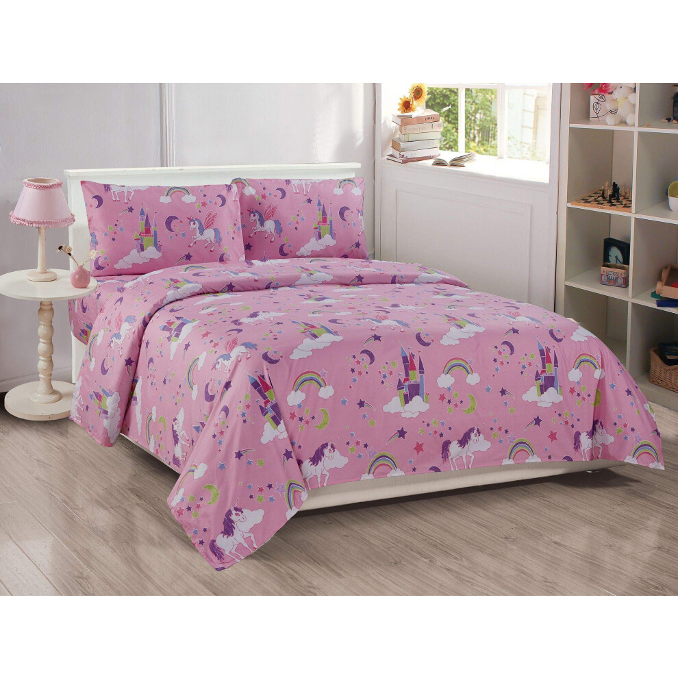 Parure de lit Ch  teau de Licorne   toiles Arc-en-ciel Rose Violet Multicolore pour Filles/Adolescentes Nouveau # Ch  teau de Licorne (Drap Complet)