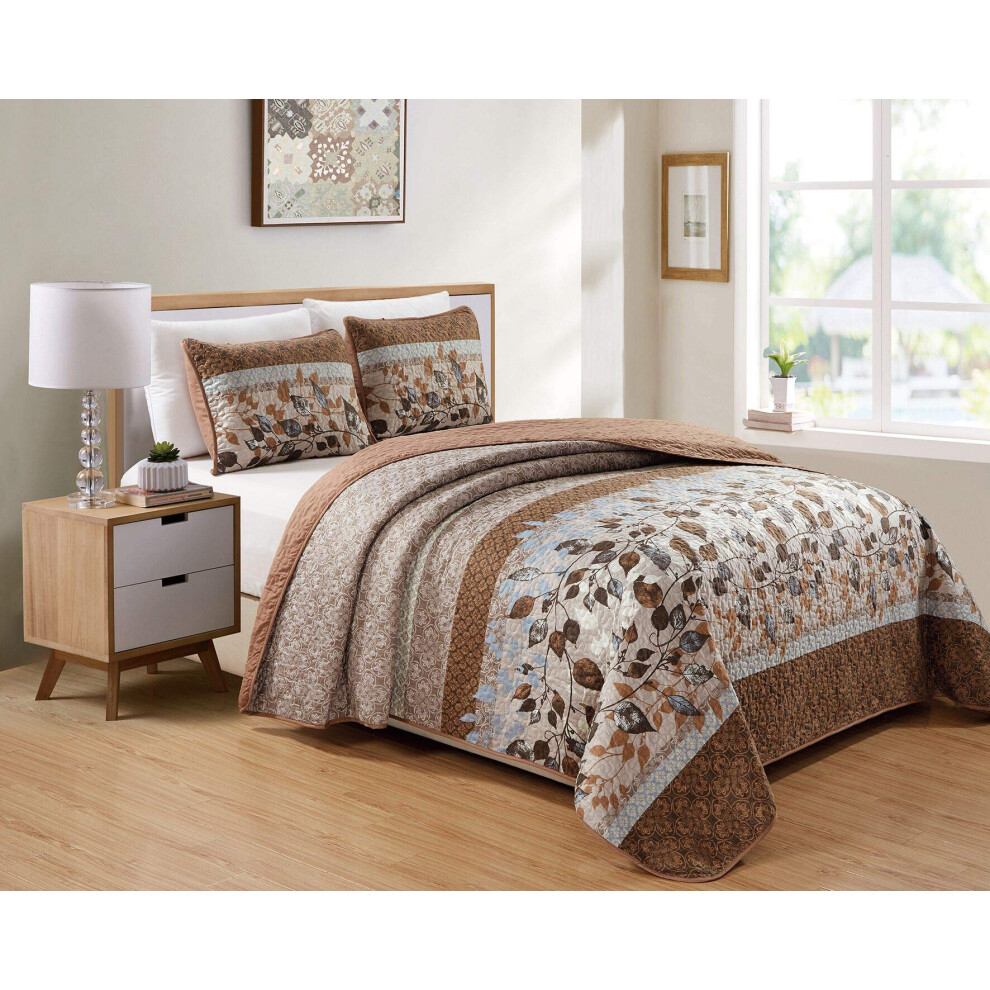 Parure de lit Kids Zone Home Linen, marron, beige, bleu ciel, feuilles blanches, neuf (double/queen size)