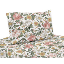 Sweet Jojo Designs Vintage Blommig Boho Twin Sheet Set - 3-delat set - Blush Rosa Gul Grn och Vit Shabby Chic Rose Flower Farmhouse