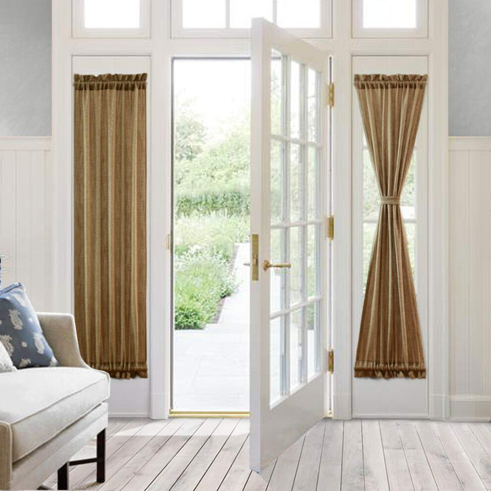 Rideau De Porte Aspect Toile De Jute Vortta Avec Passe-Tringle, Beige Naturel, Doux Et Rustique, Pour Porte-Fen Tre Fran Aise Avec Embrasse, 63 X-image