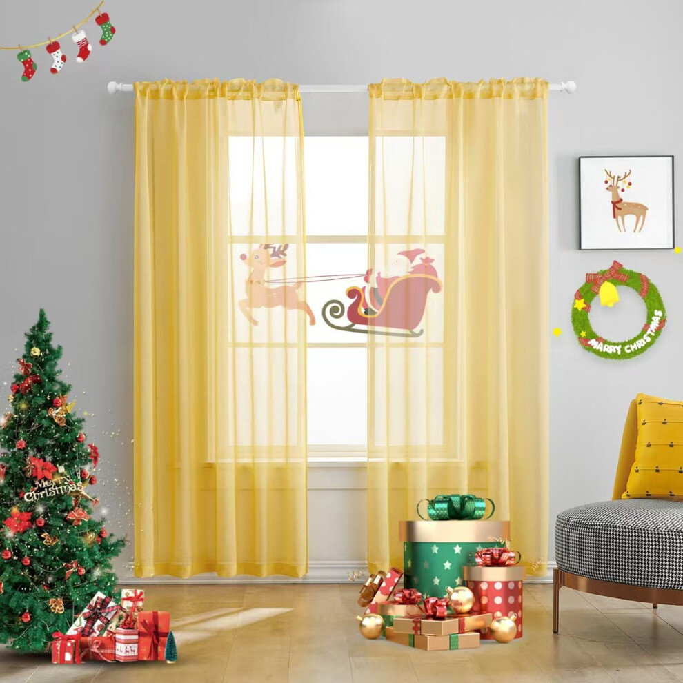 Rideaux transparents jaunes TOAVA DECO de 213 cm de long, en lin semi-imitation, pour chambre     coucher, salon, chambre d'enfant, rideaux transpa