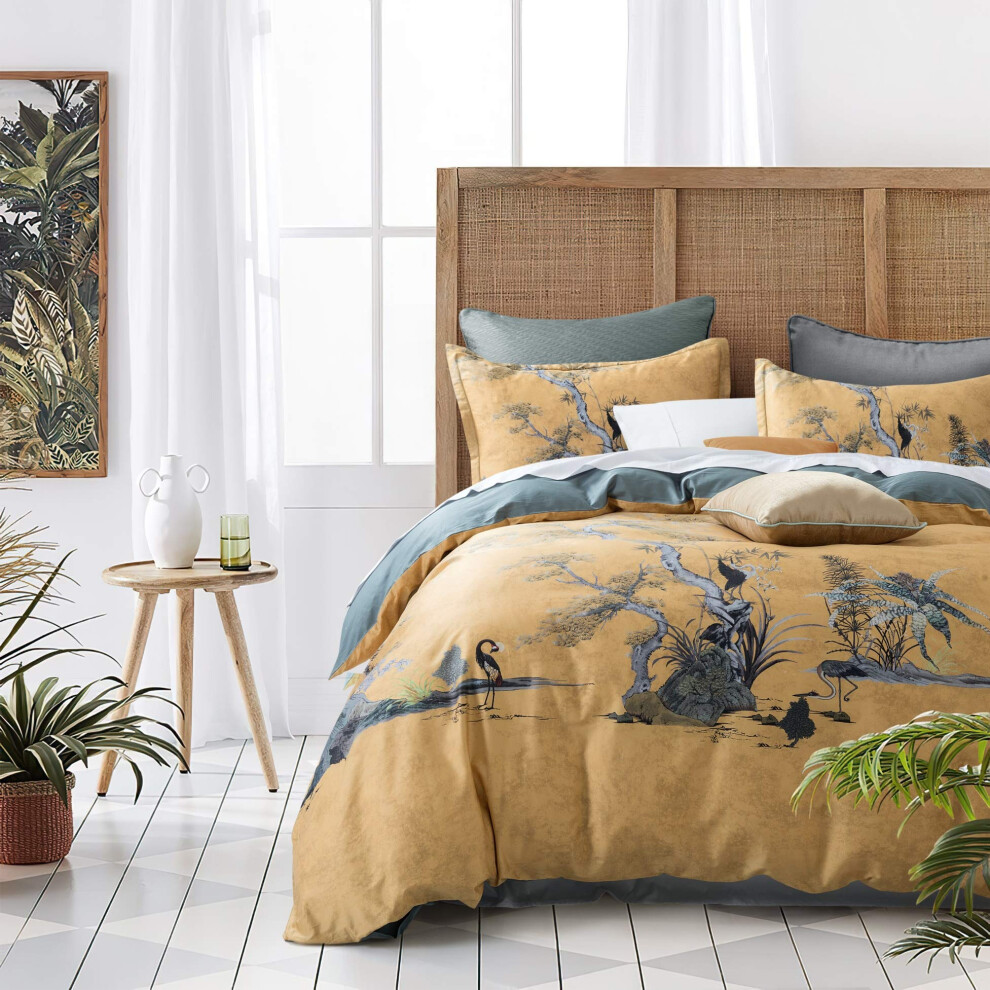 Parure de lit chic et chinoise, housse de couette, imprim    jardin oriental peint, 400 fils, satin de coton, magnifique motif botanique, style asi