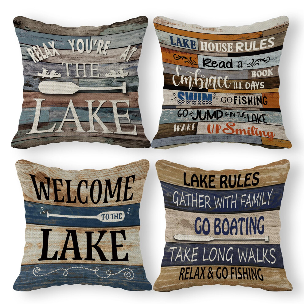 Bienvenue au lac Taie d'oreiller 18 x 18 pouces Ensemble de 4 Règles du lac Décor de maison de lac pour la maison Décor de cabane de lac Décor de