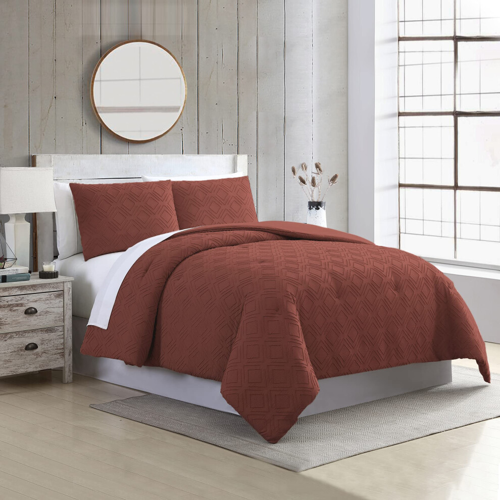 Ensemble de couette 3 pi   ces Emerson en jacquard     pinces Modern Threads, rouge brique, grand lit