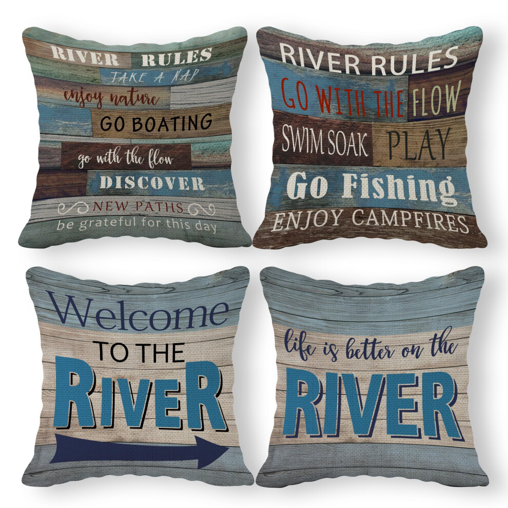 Housse de coussin River Rules 18 x 18 pouces, lot de 4, décoration de banc de porche River House, décoration de rivière, cadeaux River House, déc