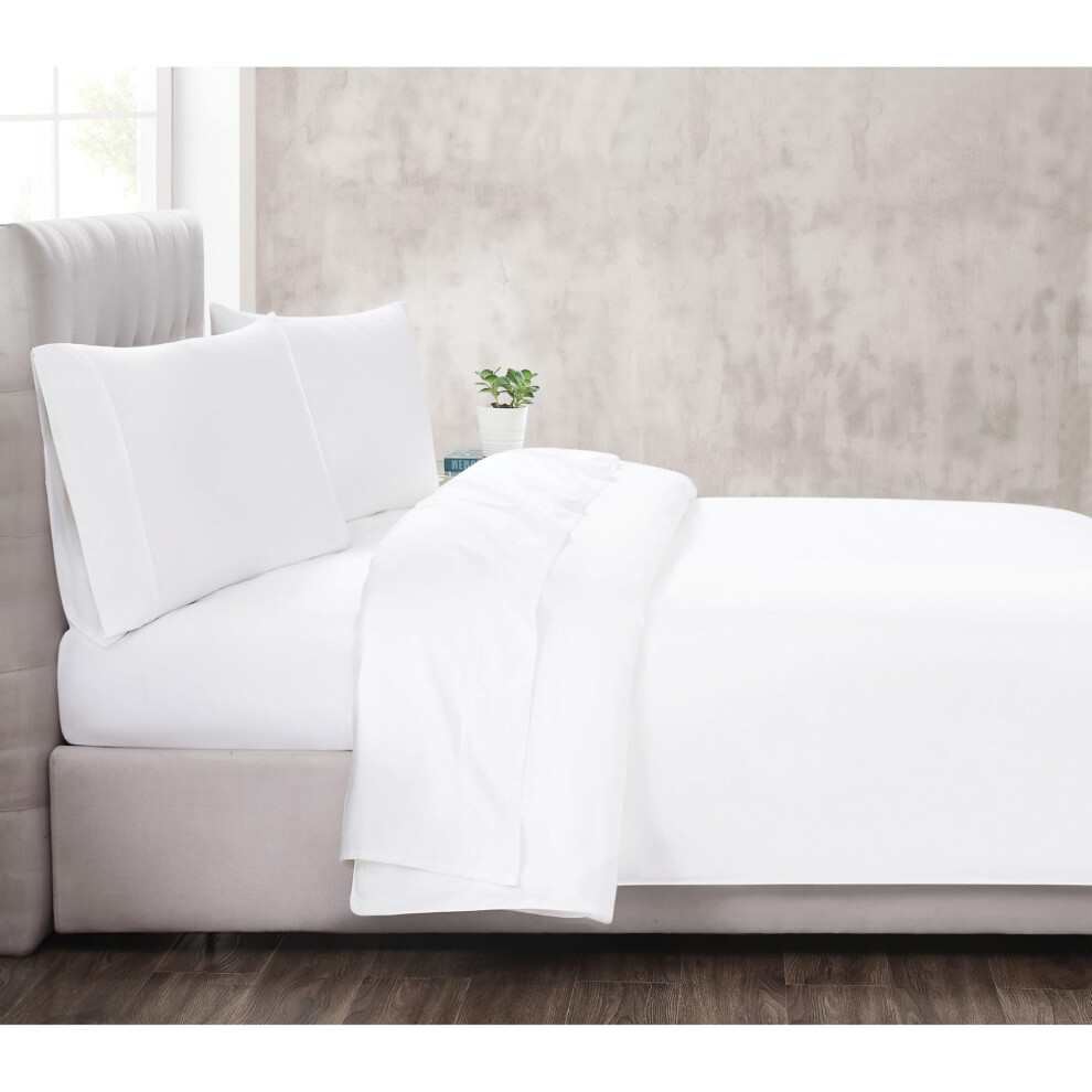 Parure de draps Christian Siriano NY en satin de coton 300 fils, blanc, pour tr   s grand lit, 4 pi   ces