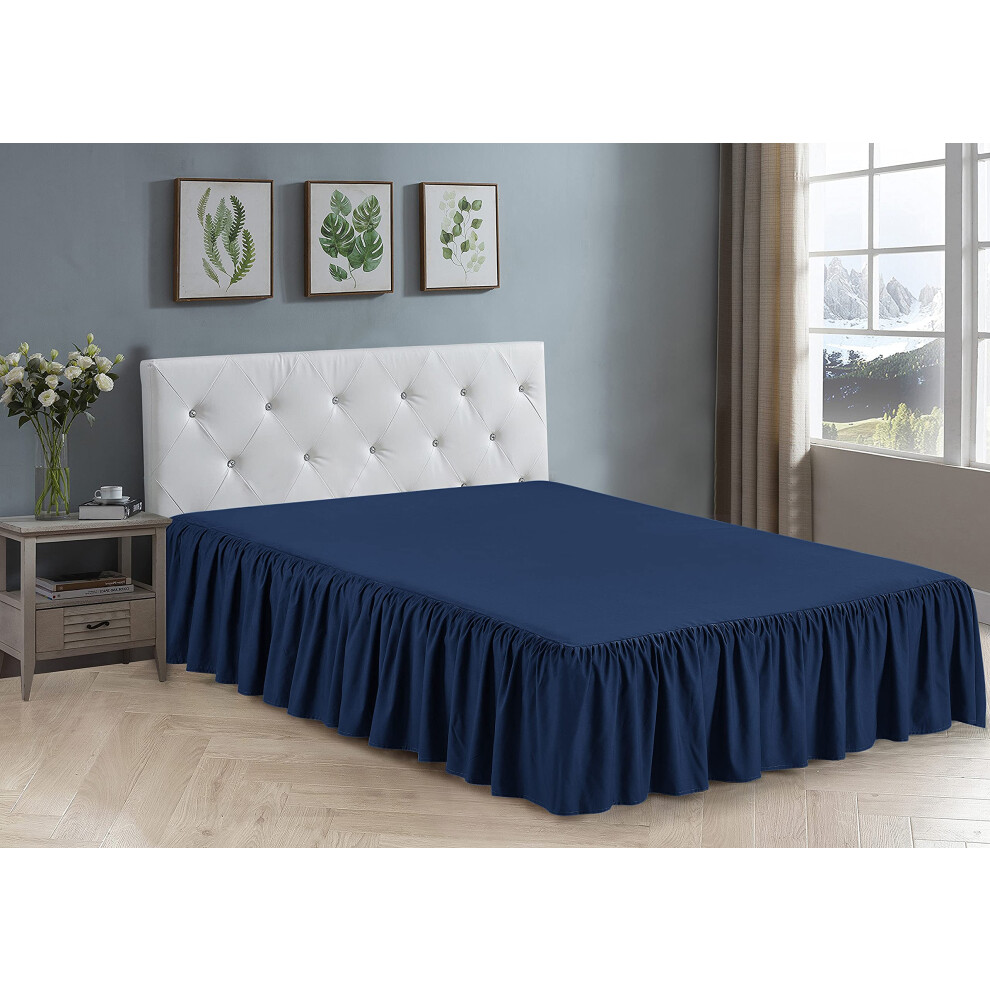 Jupe de lit Home Collection     volants en tissu, haut et bas, hauteur 43 cm, neuf (bleu marine complet)