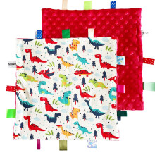 FOMAISELF 1 szt. Duzy rozmiar czerwony dinozaur Baby Tag kocyk sliczny koc z etykieta male tagi koc ochronny dla dzieci maluchy prezent (12x12 ca