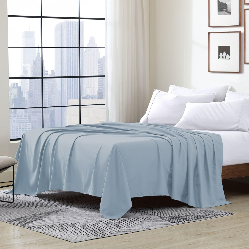 Drap plat simple Cathay Home Hotel, luxueux, infroissable et résistant à la décoloration, en microfibre ultra douce, doublement brossée, 1 pièce