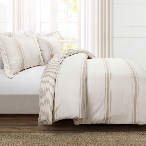 Lush Decor Comforter Farmhouse Stripe King Neutral 1