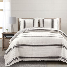 Lush Decor Conjunto de Colcha Reversível Farmhouse Stripe, 3 Peças, Cama de Casal/Queen, Preto