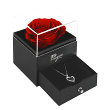 LAC Rose Stabilized Real Glass | Rose With Necklace Valentine's Day Gift Ideas for Her | Eternal Rose Red Mom or Girlfriend Gift | Stabilized Roses Gi