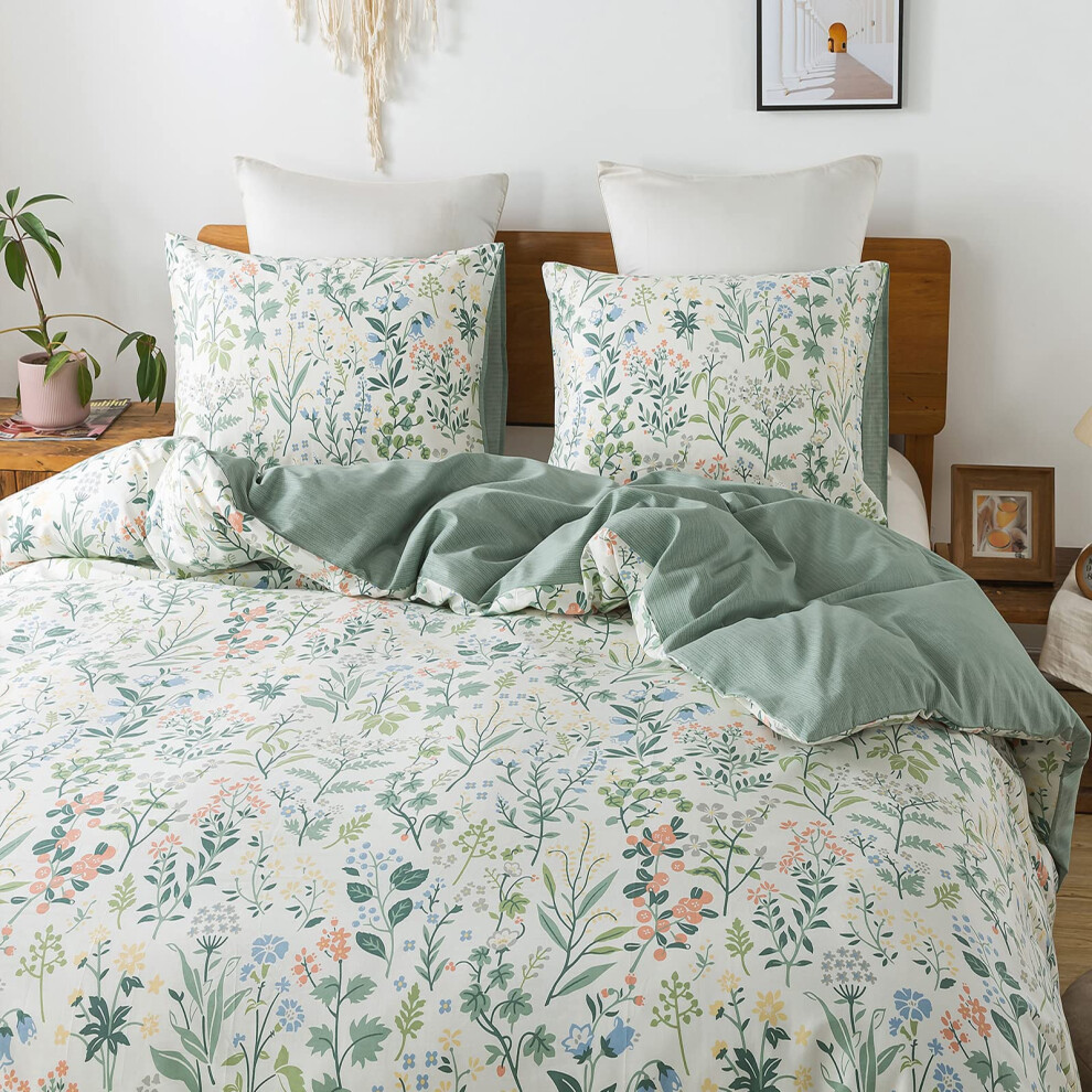 Housse de couette Travan Garden Style Floral 100 % coton Housses de couette Ultra douces Parures de lit florales vertes avec fermeture    clair (3