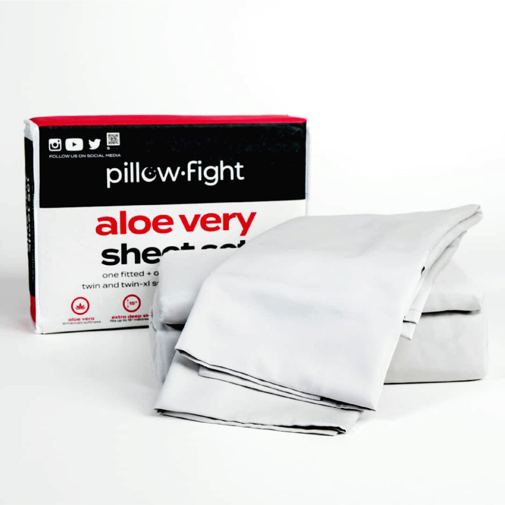 Pillow Fight - Cooling  Aloe Vera Infused  Fitted Linen Bed Sheets  1000 Thread Count  Fitted Sheet King Size  Sheet & Pillowcase Sets  with Flat & Fi-image-OPC-PGC2WXQ-NEW