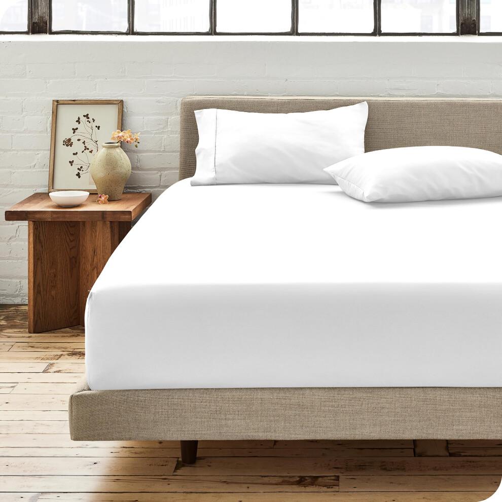 Drap-housse Bare Home 100 % coton biologique pour lit double - Tissage percale impeccable - L   ger et respirant - Drap-housse     poche profonde (bl
