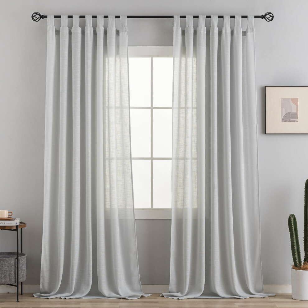VOILYBIRD Natural Linen Semi Sheer Curtains Tab Top Light Filtering Elegant Curtains & Drapes for Living Room 52 x 96 Inch Length  2 Panels  Light Gre-image-OPC-PGC2XV6-NEW