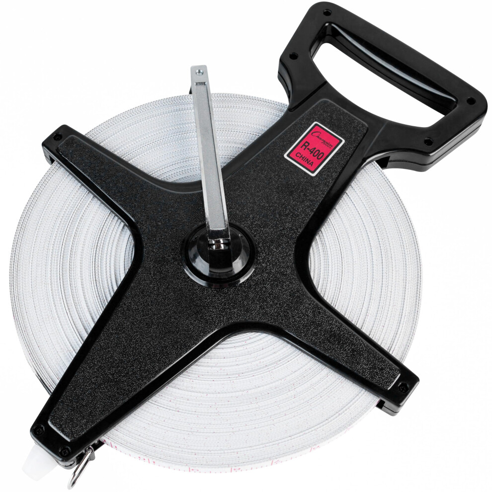 Champion Sports Open Reel Measure Tape  400 ft  120 Meters  with Metal Spike  Hand Crank - Open Tape Measure for Track and Field  Long Jump - Durable
