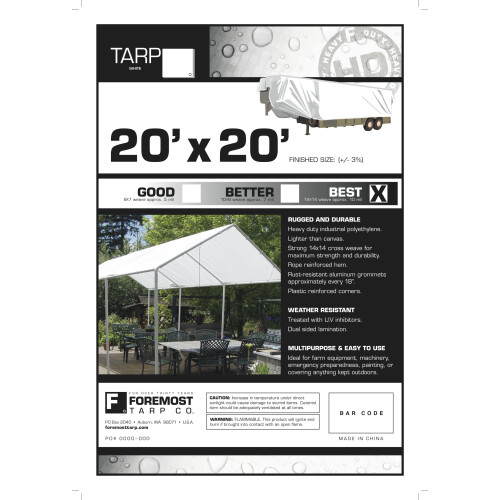 20x20 Multi-Purpose White Heavy Duty Dry Top Poly Tarp (20'x20') 2