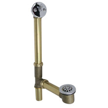 Westbrass 79220CP 14"""" 20 Gauge Brass Bath Waste and Overflow Assembly with Trip Lever and Grid Drain Cover 1 Pack Polished Chrome