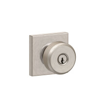 Schlage F51A BWE 619 COL Knob Bowery com Trim Collins, Entrada Chaveada, Níquel Satinado