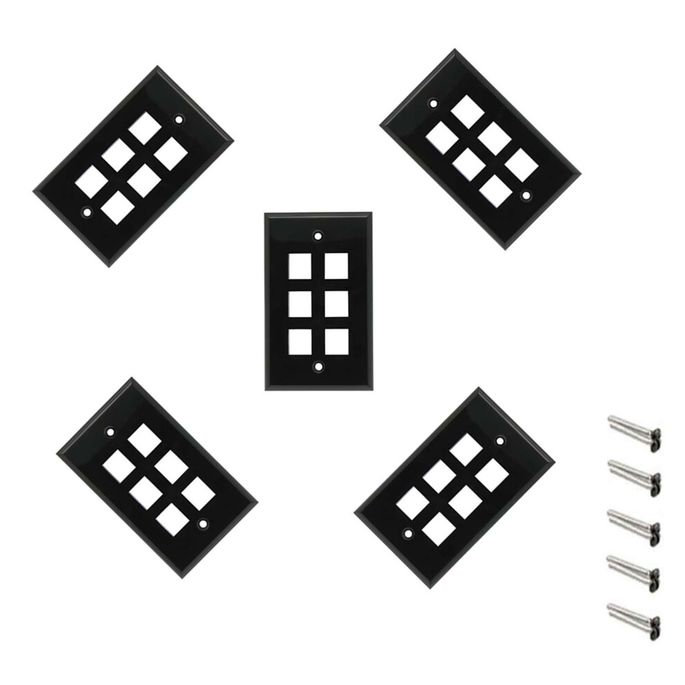 Imbaprice 6 Port Keystone Jack Wall Plate 1-Gang - Black (Pack Of 5) 617689111189