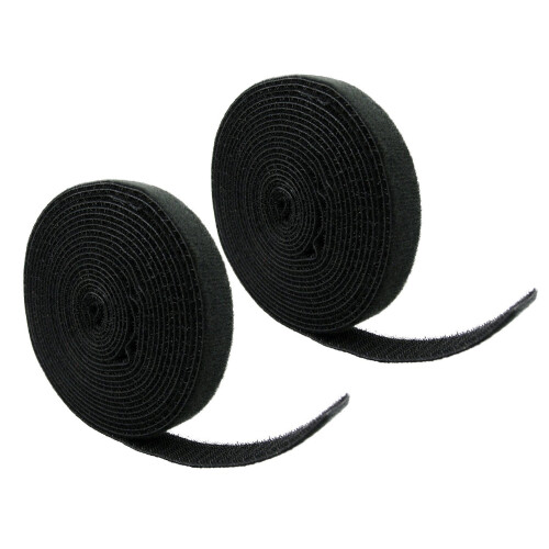 QualGear VR1-B-1-P-2PK Reusable Self Gripping Cable Tie Roll  Black - 2 Pack