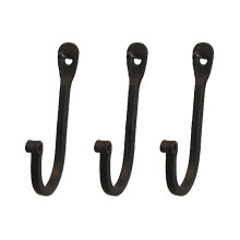 Early American Single Prong Wrought Iron Hooks Set of 3 - Rustic Curved Metal Fasteners - Decorative Colonial Wall D?cor