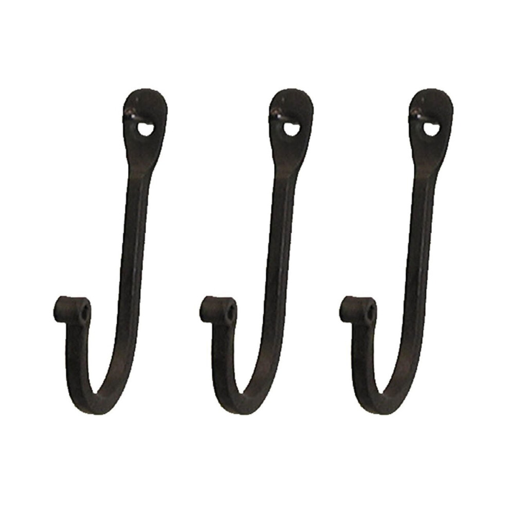 Early American Single Prong Wrought Iron Hooks  Set of 3 - Rustic Curved Metal Fasteners - Decorative Colonial Wall D?cor