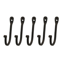 Early American Single Prong Wrought Iron Hooks Set of 5 - Rustic Curved Metal Fasteners - Decorative Colonial Wall D?cor