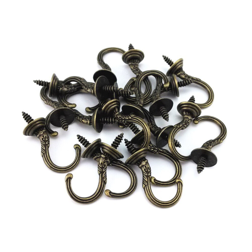 Yueton 20Pcs Vintage Carving Screw-In Wall Ceiling Hooks Cup Hooks Hanger 1/2Inch Open Mouth