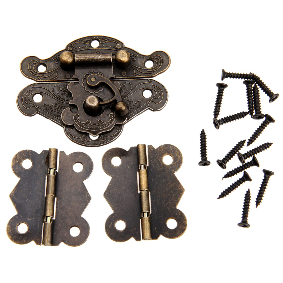 Dophee Kit de loquets décoratifs et charnières papillon pour boîte à bijoux, meuble, armoire, caisse en bois, 1 loquet et 2 charnières vintage av