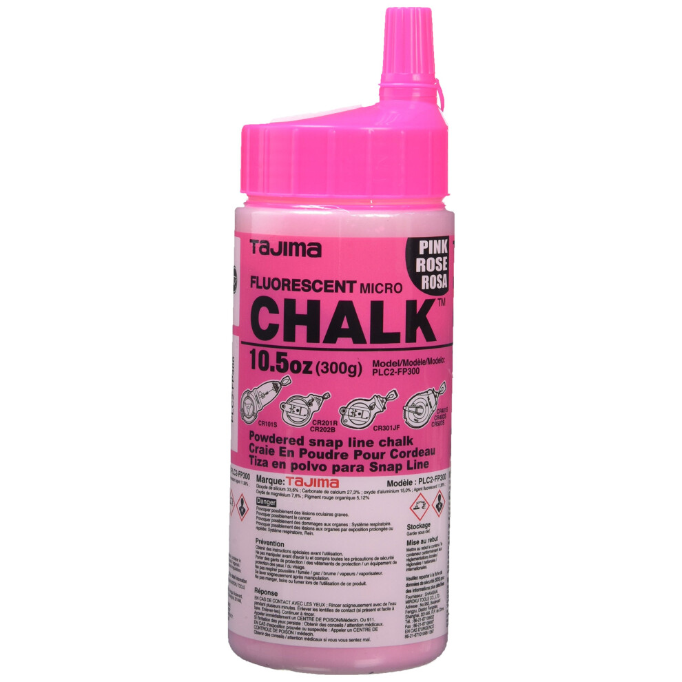 Tajima Micro Chalk - Gesso Rosa Fluorescente Da 10,5 Oz (300 G) Ultra-Fine Con Flacone Resistente E Ugello Facile Da Riempire - PLC2-FP300