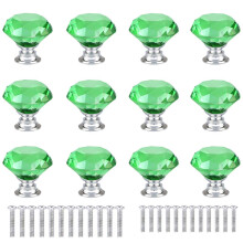 ANJUU 12 Pcs 30mm Diamond Shape Crystal Glass Cabinet Knobs with Screws Drawer Knob Pull Handle Used for Kitchen Dresser Door Cupboard (Green)