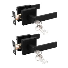 Probrico 2 Pacote de Maçanetas de Porta com Fechadura e Chave, Para Escritório e Porta Principal, Preto Fosco