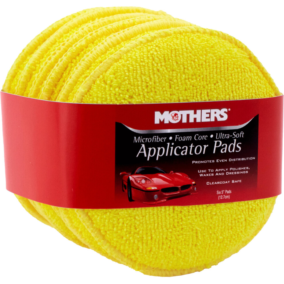 Mothers Microfiber Polishing Pad and Cleaning Pads for Car Detailing 5 Inch Diameter Yellow 6 Pack