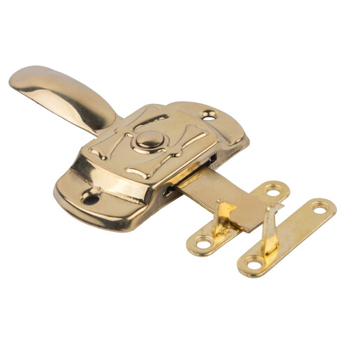 Fecho de Porta de Armário em Latão Hoosier H Motif com Ganchos Offset e Flush 1