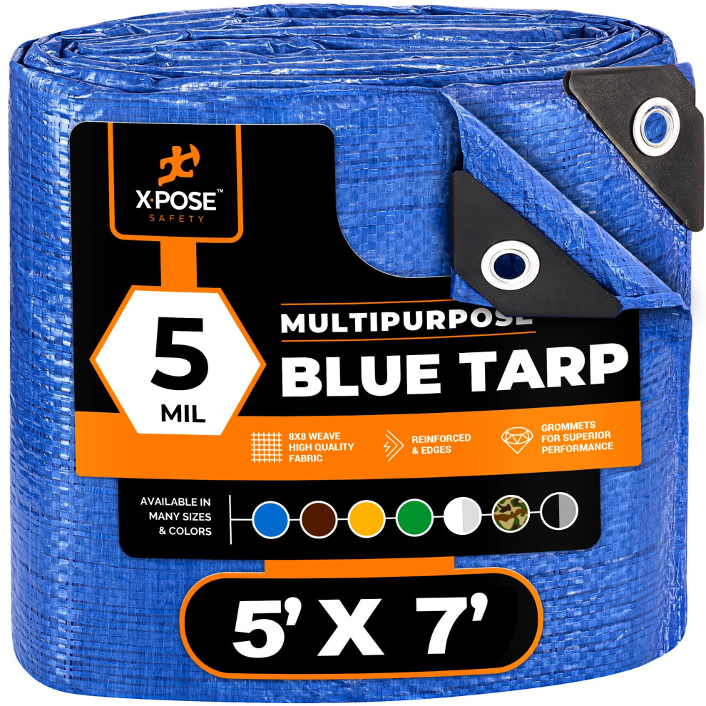 Better Blue Poly Tarp - 5' X 7' - Multipurpose Protective Cover  Leightweight  Durable  Waterproof  Weather Proof - 5 Mil Thick Polyethylene - by Xpos-image-OPC-PGC55PN-NEW