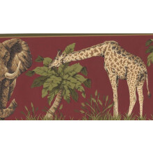 CONCORD WALLCOVERINGS Prepasted Wallpaper Border Leopard Giraffe Elephant Jungle Scarlet Theme Colors Red Green Beige Great for Kids Bedroom Size