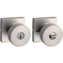 Kwikset Pismo Maçaneta de Porta com Fechadura e Chave, Externa Segura, Níquel Satin