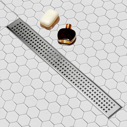 SaniteModar Dreno Linear de Duche 24 polegadas com Painel Quadrado Removível em Aço Inoxidável 304