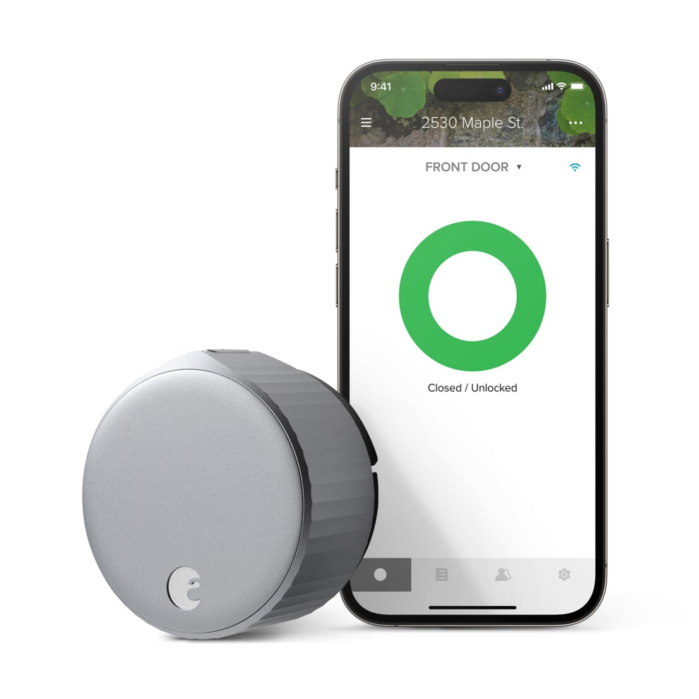 Photos - Door Lock August Home Silver Wi-Fi Connected Smart Keyless Entry  Electronic  Fits Your Existing Deadbolt in Minutes