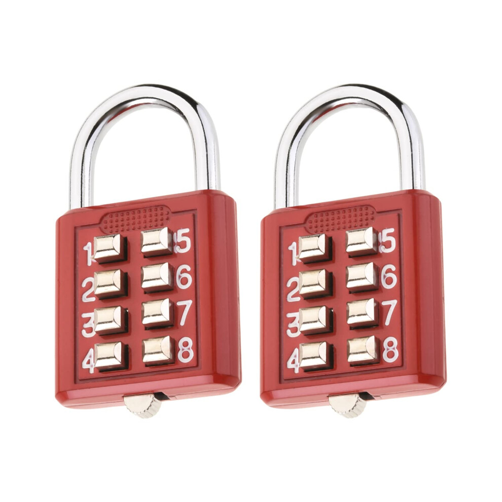 MroMax Lot de 2 cadenas     combinaison     8 chiffres avec bouton-poussoir pour casier, salle de sport, tiroir, bo   te     outils, rouge
