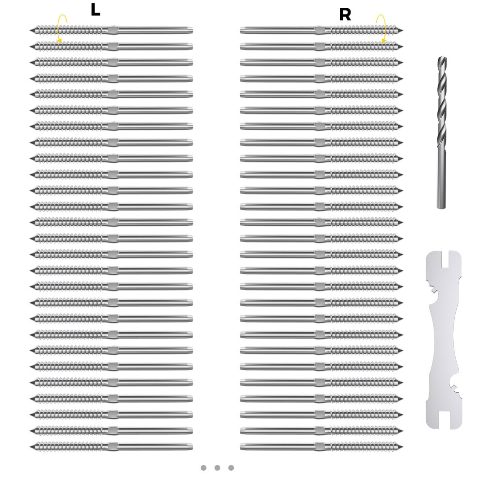 WAYSKA Lot de 80 tire-fonds filet   s en acier inoxydable T316, pour poteaux en bois de 1/8 po, pour c   bles en acier, cl    incluse (40 paires)