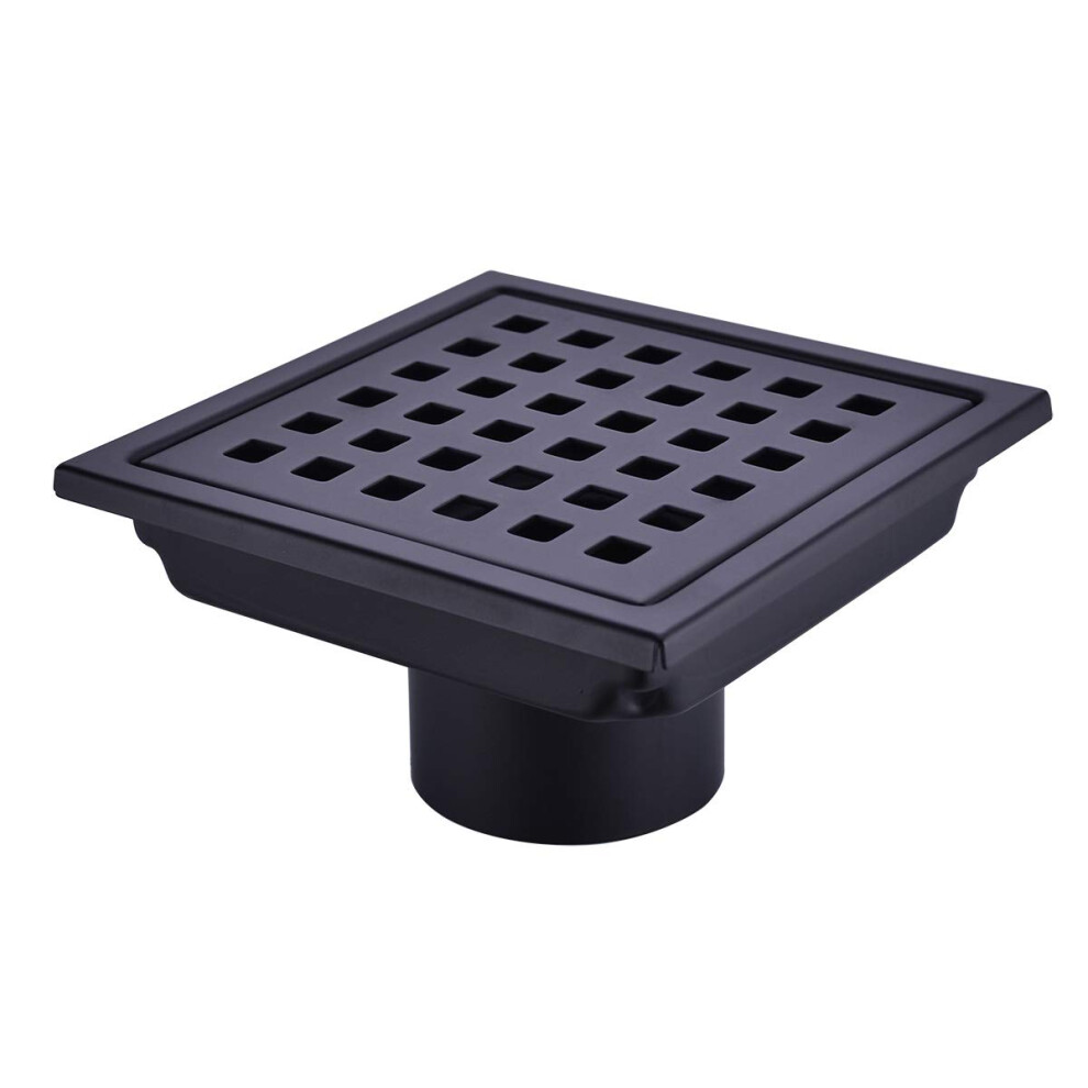 Caniveau de douche carr    4 pouces Nicmondo Point Drain de sol central avec couvercle de grille amovible Acier inoxydable 11 cm x 11 cm Noir mat