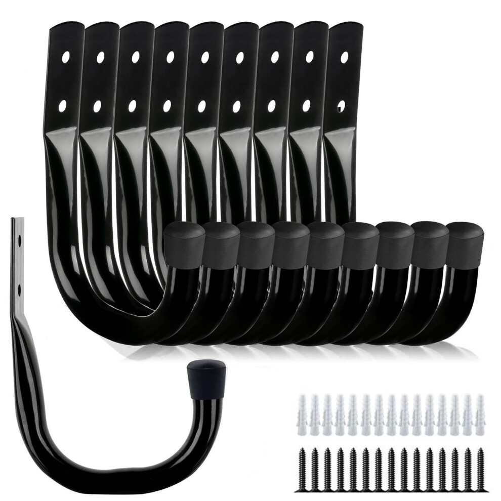 Dreecy Confezione Da 10 Ganci A J Per Garage, Resistenti, Per Appendere Alla Parete Del Garage, Attrezzi Da Giardino, Scale, Bici, Tubi, Colore Nero-image